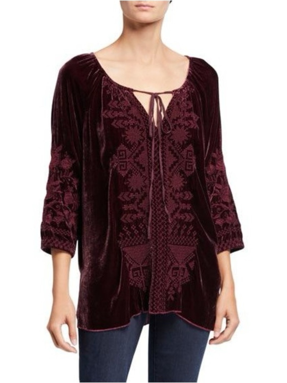 JOHNNY WAS DANIELLA Velvet Embroidered Peasant Blouse